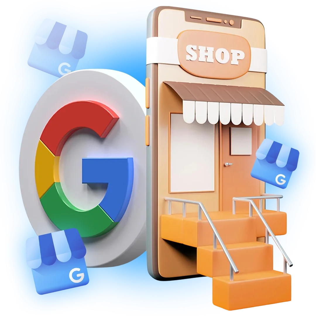 Loja dentro de um celular ao lado do símbolo do Google