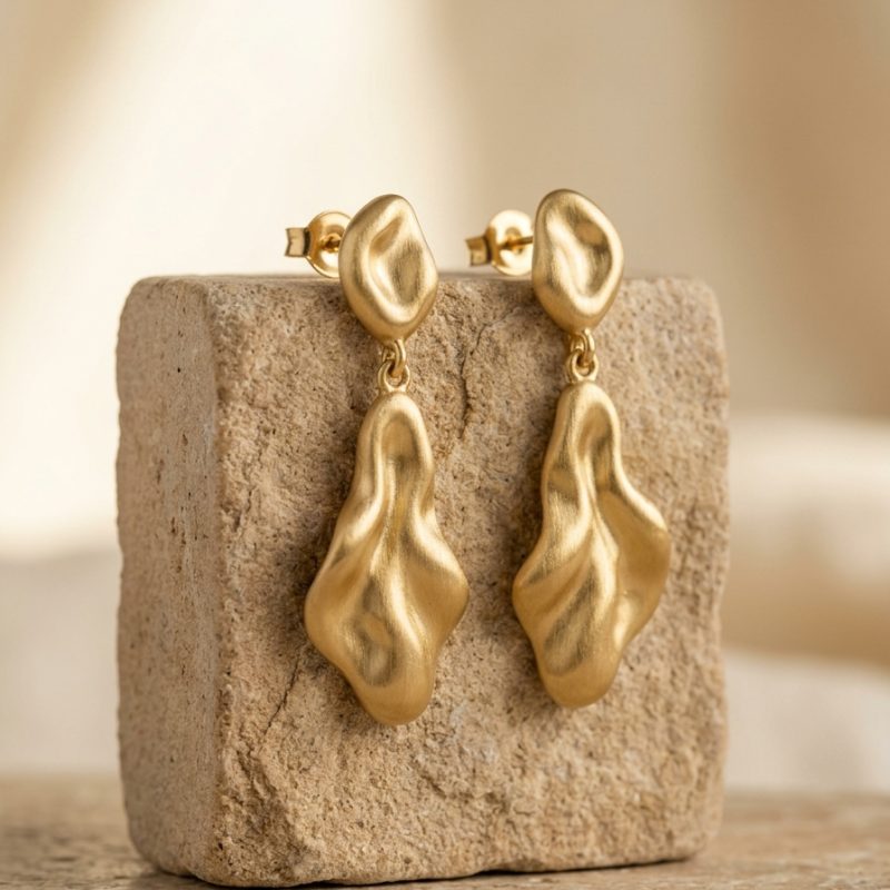 Brincos Esculturais Gota em Ouro 18k